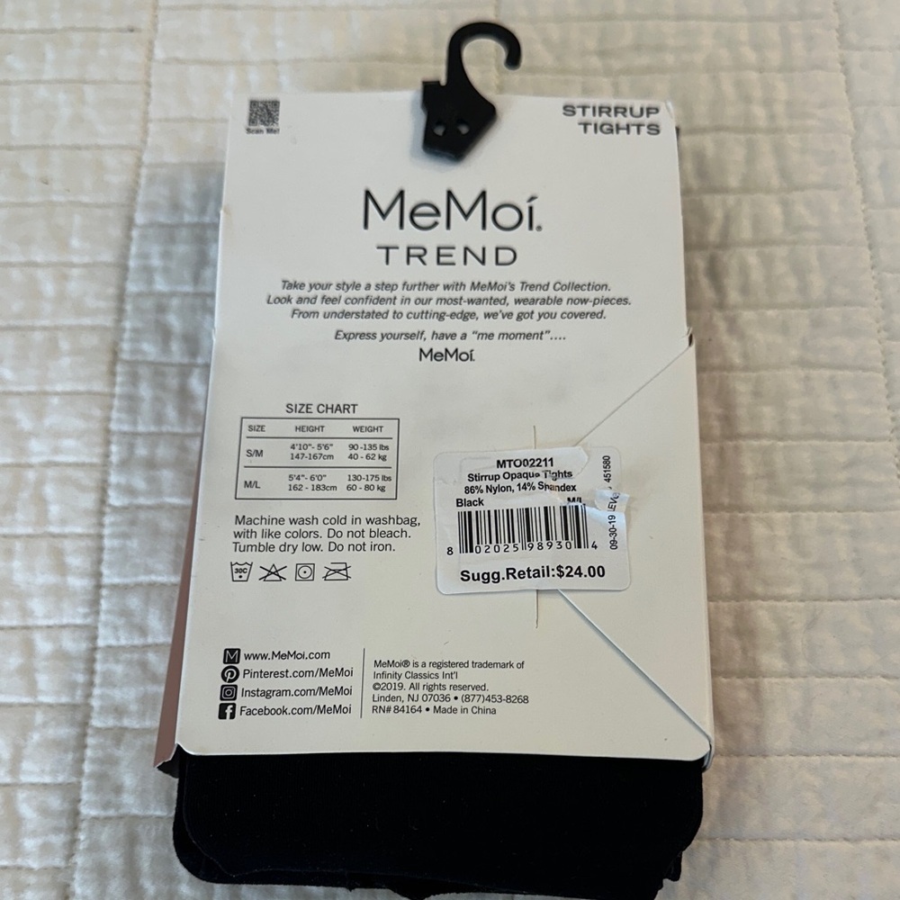 MeMoi Black Opaque Stirrup Tights M/L Balletcore Trend - Picture 2 of 4